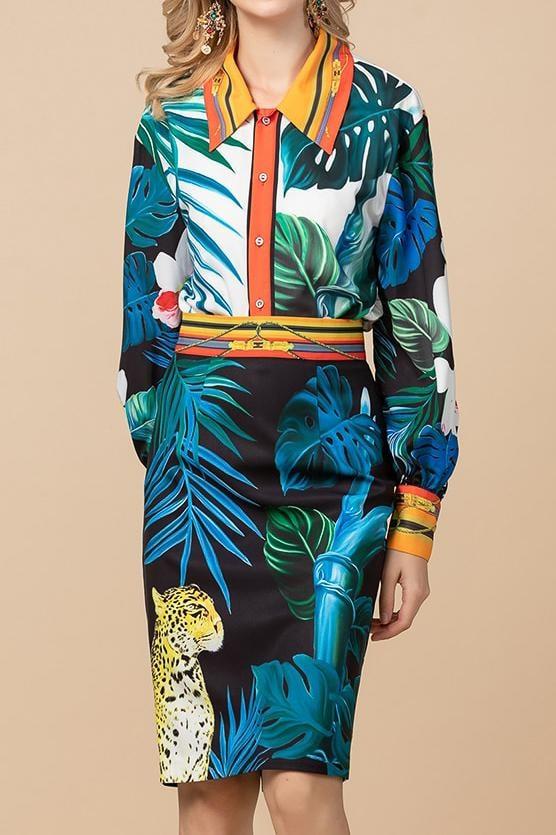 Tropical Leopard Two Piece Skirt Set - Clothing