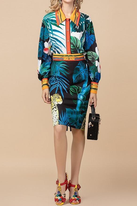 Tropical Leopard Two Piece Skirt Set - Clothing
