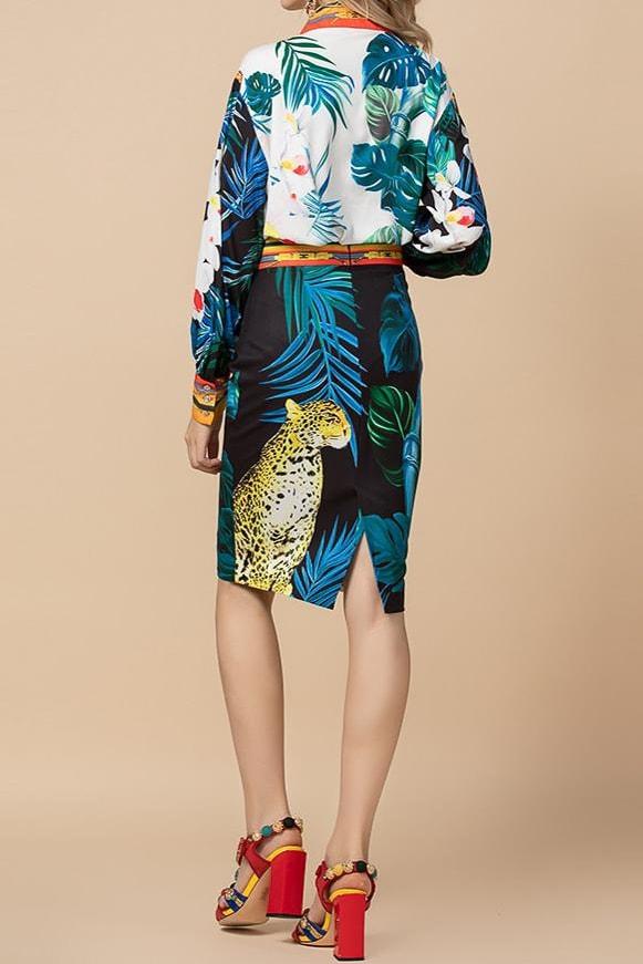 Tropical Leopard Two Piece Skirt Set - Clothing