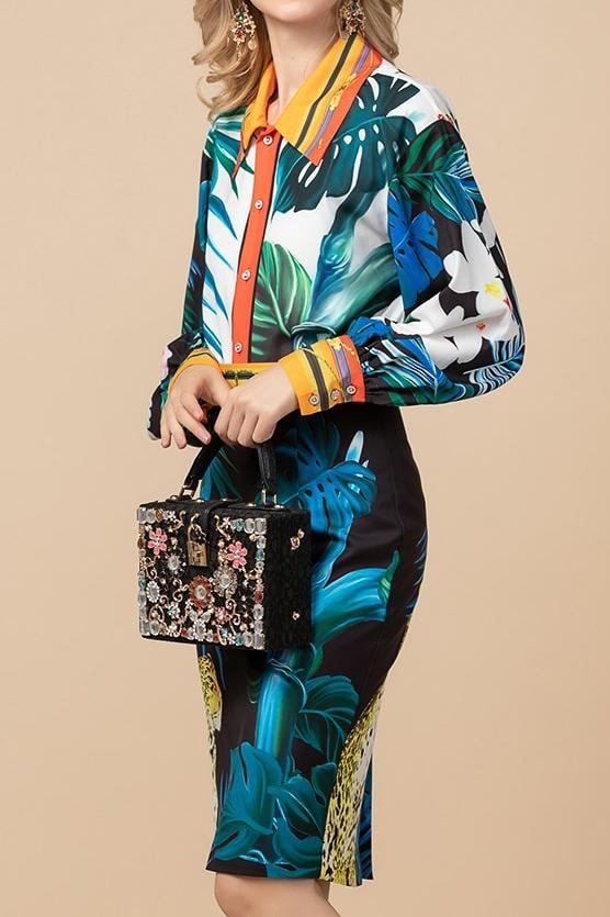 Tropical Leopard Two Piece Skirt Set - Multi / 6 - Clothing