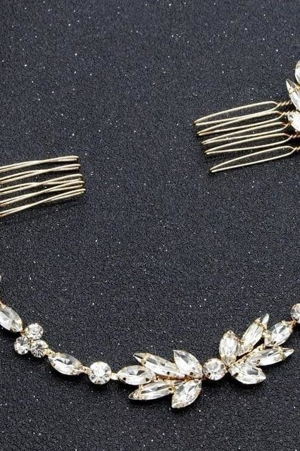 DIEZI Fashion Gold Silver Color Hair Combs Bride Crystal Rhinestones Women Hairpins Bridal Hairband Hair Jewelry Accessories - gold