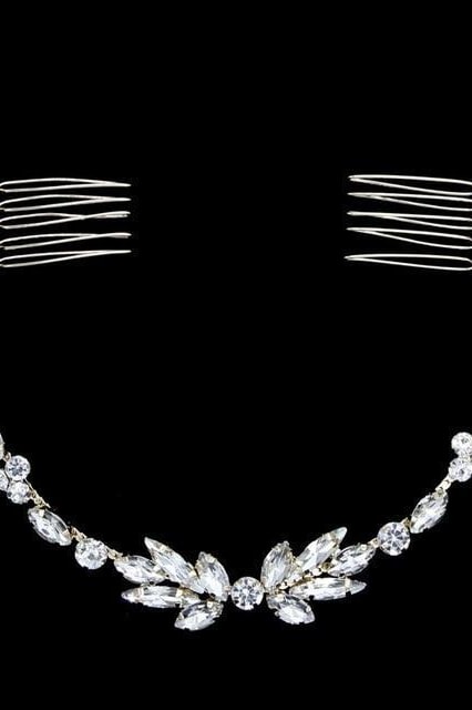 DIEZI Fashion Gold Silver Color Hair Combs Bride Crystal Rhinestones Women Hairpins Bridal Hairband Hair Jewelry Accessories - silver