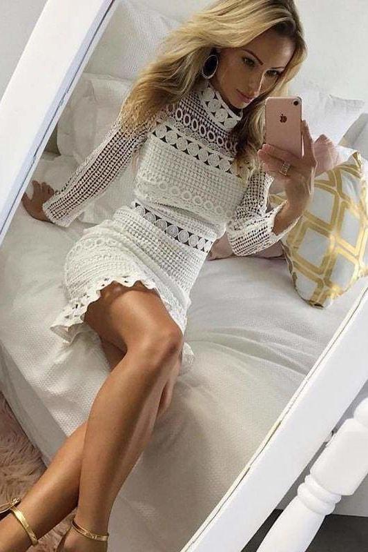 White Party Long Sleeve Dress - Clothing