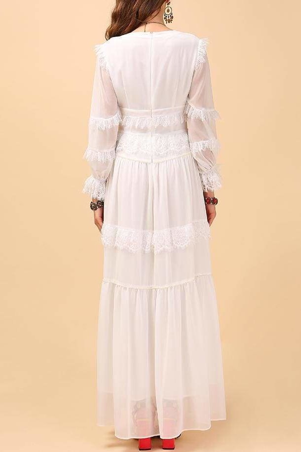 White Sheer Ruffle Maxi Dress - Clothing