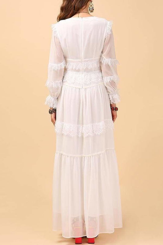 White Sheer Ruffle Maxi Dress - Clothing