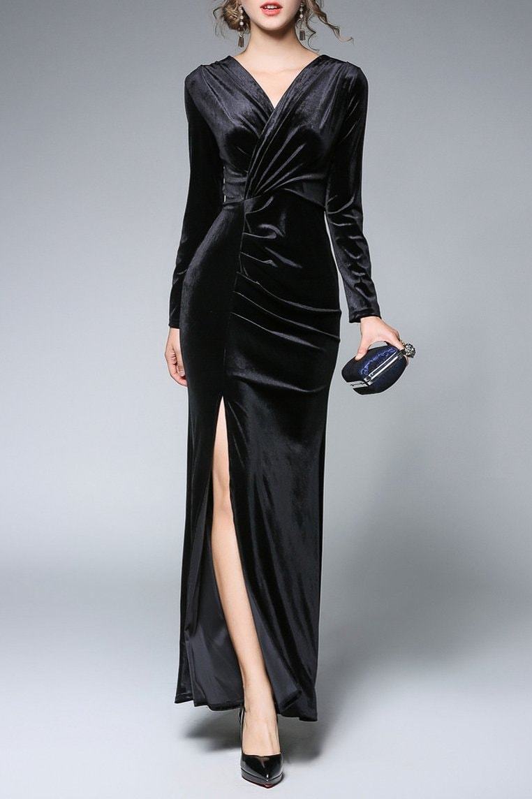 Alondra Velvet Maxi Dress - Black / S - Clothing