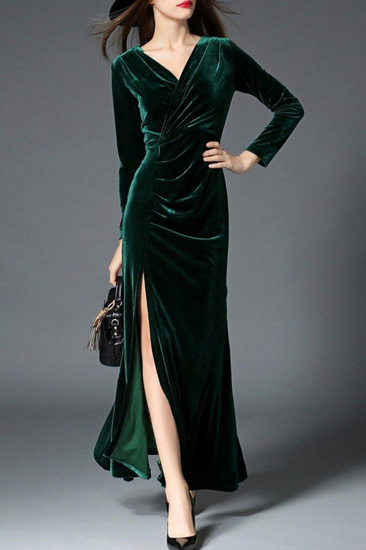 Alondra Velvet Maxi Dress - Green / S - Clothing