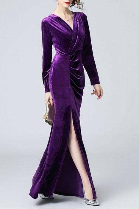 Alondra Velvet Maxi Dress - Purple / S - Clothing