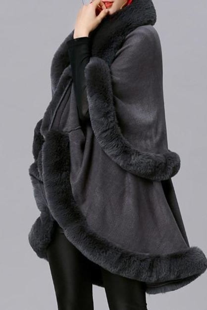 Amelia Faux Fur Poncho - Clothing