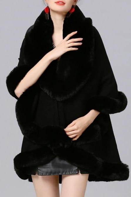 Amelia Faux Fur Poncho - Black / One Size - Clothing