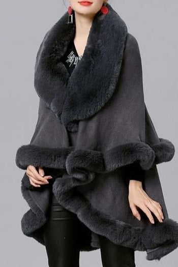Amelia Faux Fur Poncho - Grey / One Size - Clothing