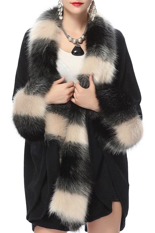 Anastasia Faux Fur Cloak - Black / One Size - Clothing