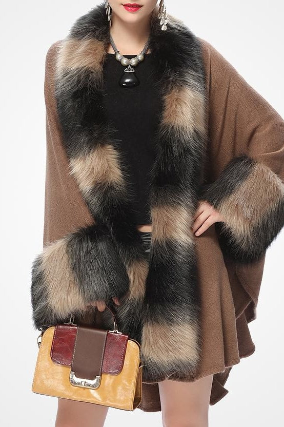 Anastasia Faux Fur Cloak - Brown / One Size - Clothing