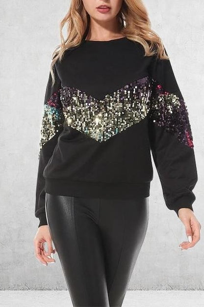 Anya Sequin Sweater - S / Black - Tops