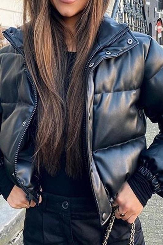 Aubree Leather Puffer Coat - Jackets