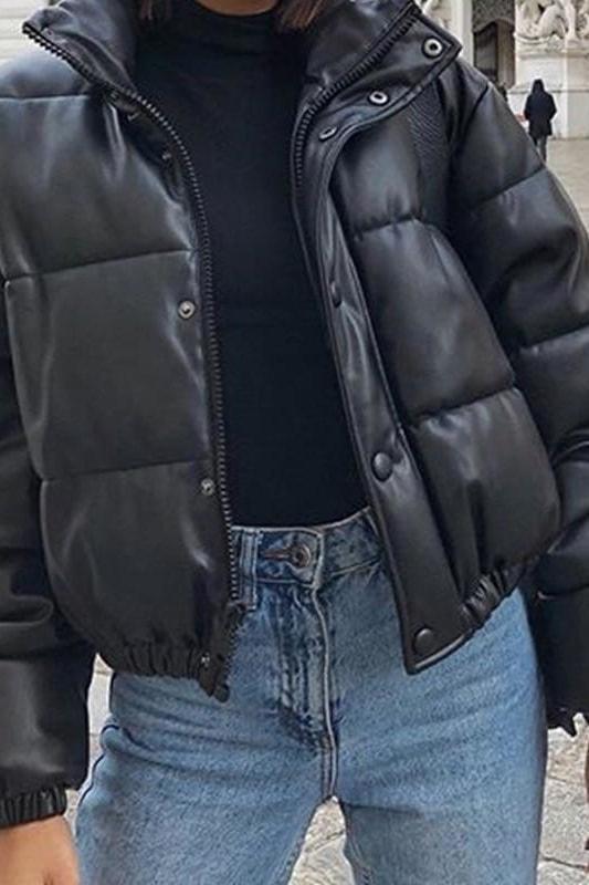 Aubree Leather Puffer Coat - Black / S - Jackets