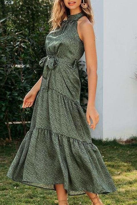 Ava Halter Dress - Green / L - Clothing
