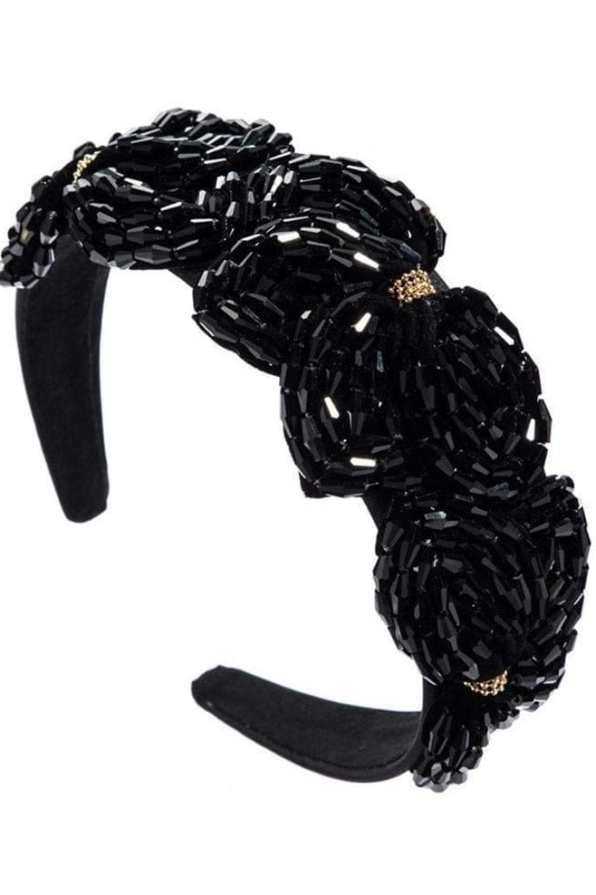 Beaded Suede Headband - Black - Accessories