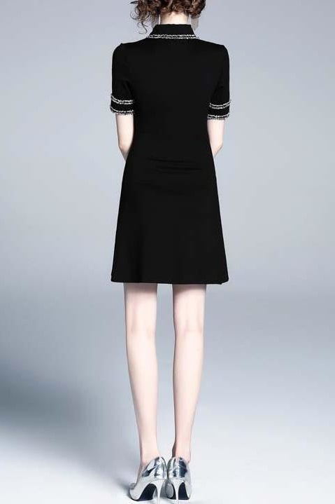 Black Collared Short Sleeve Dress - Clothing