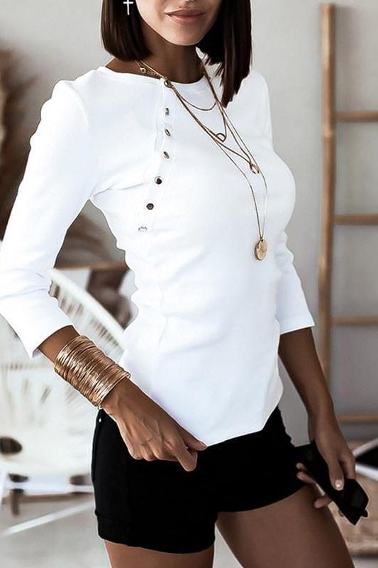 Bria Button Top - White / M - Tops