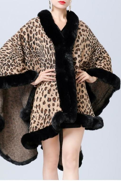 Camille Leopard Faux Fur Poncho - Clothing