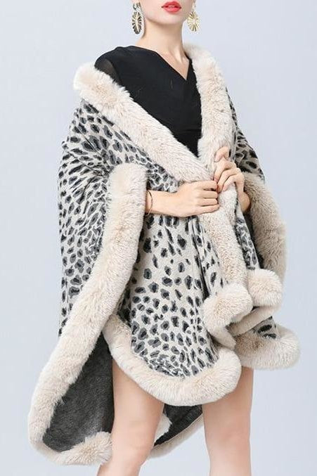 Camille Leopard Faux Fur Poncho - Clothing