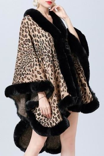 Camille Leopard Faux Fur Poncho - Brown / One Size - Clothing