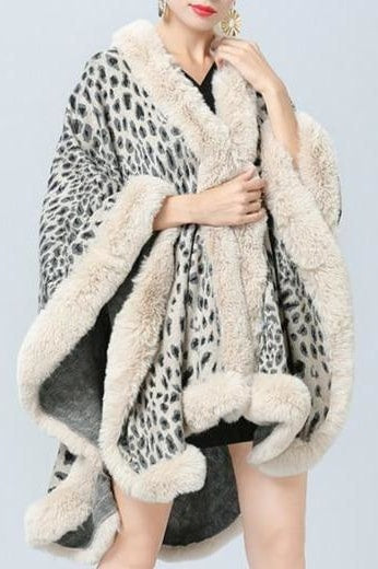 Camille Leopard Faux Fur Poncho - White / One Size - Clothing
