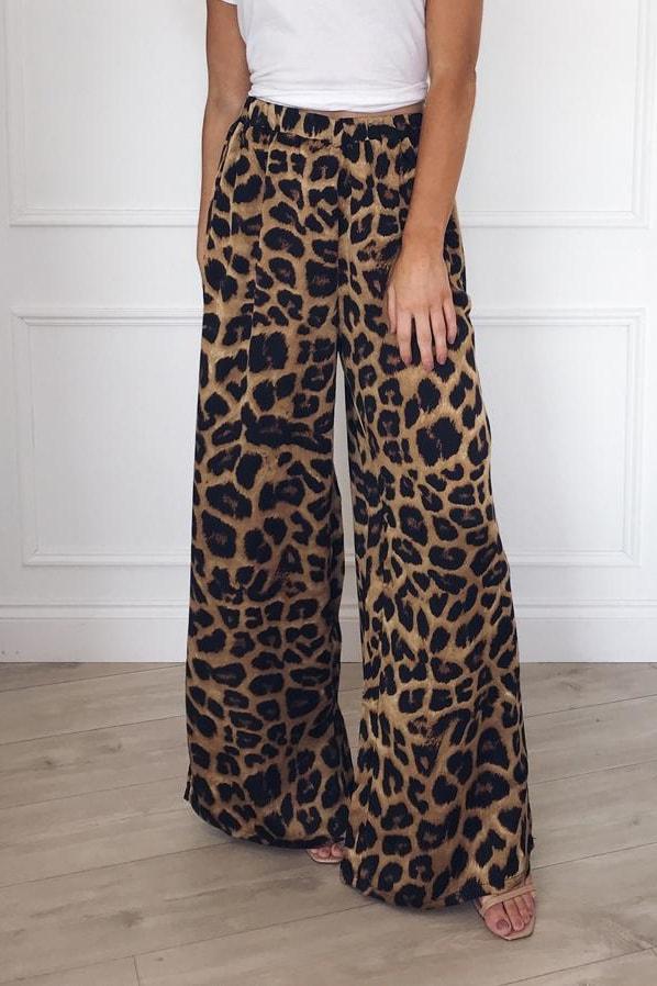 Cecily Wide Leg Pants - Brown / XL - Clothing