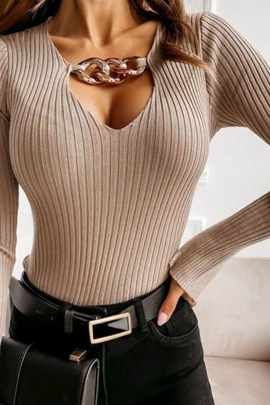 Cha-Chain Ribbed Top - Khaki / XXXL - Tops