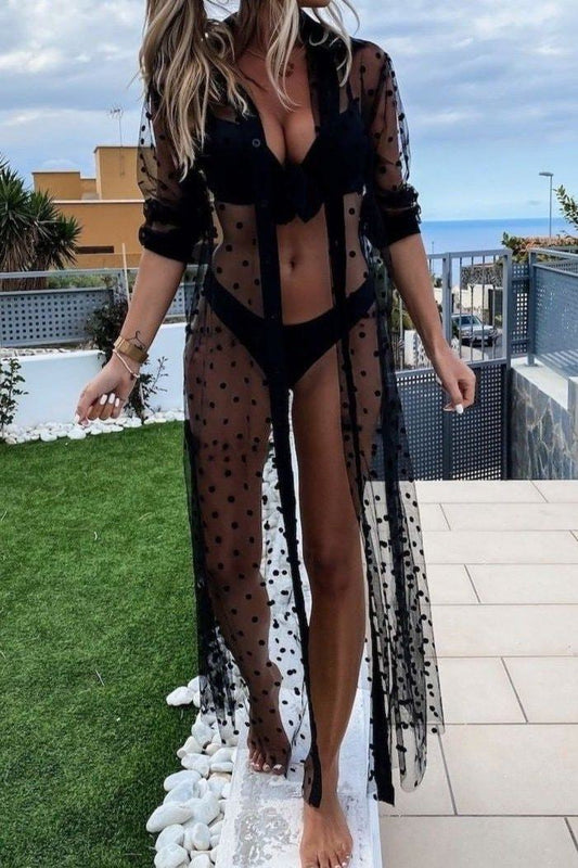 Claudia Polka Dot Mesh Cardigan - S / Black - Clothing