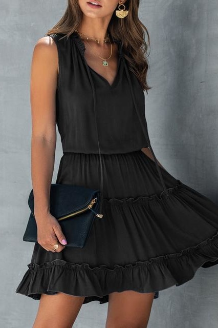 Colette Ruffle Dress - Black / XXL - Clothing