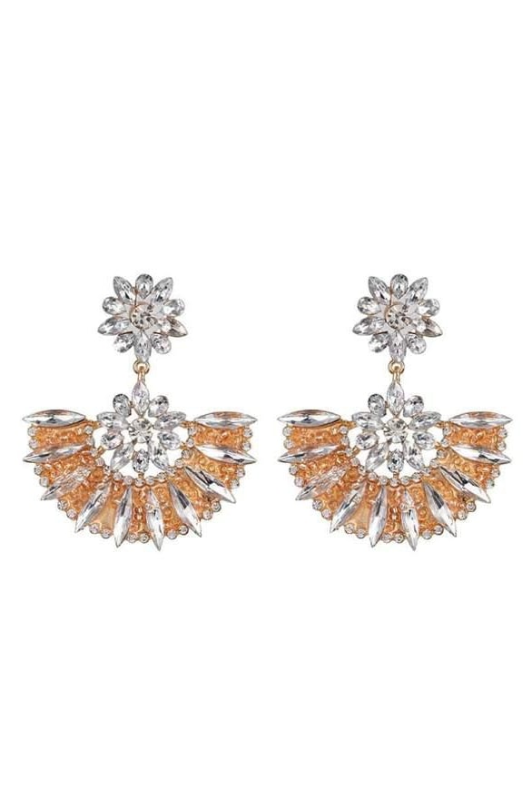 Crystal Fan Earrings - Orange - Jewelry