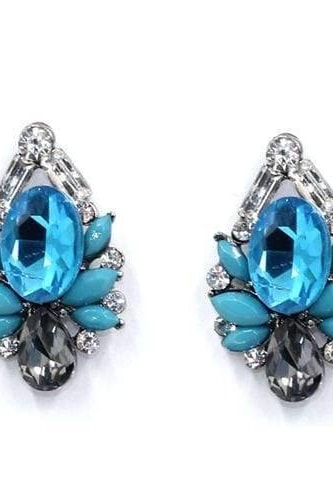 Crystal Vintage Stud Earrings - Blue - Jewelry