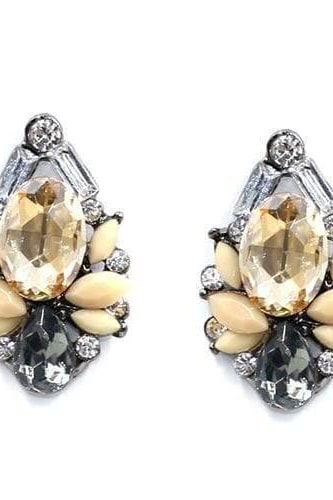 Crystal Vintage Stud Earrings - Brown - Jewelry