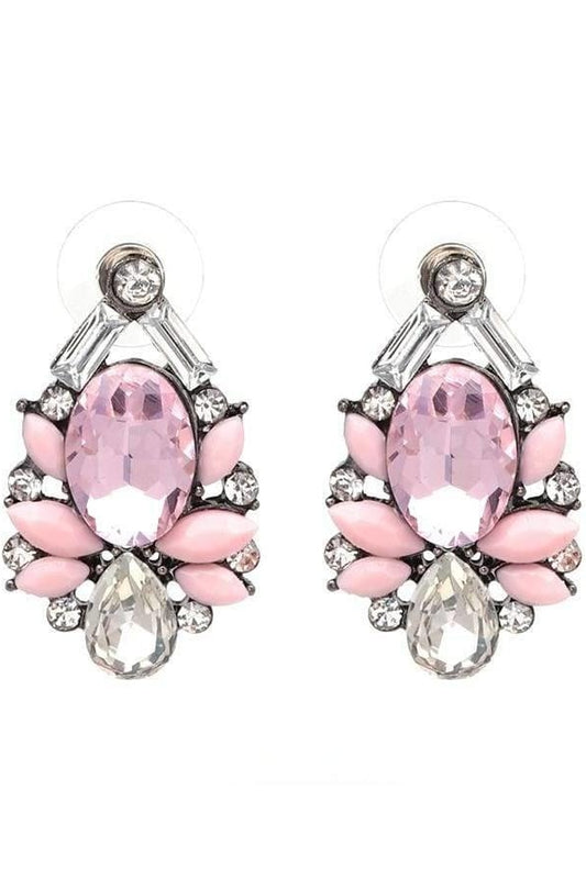 Crystal Vintage Stud Earrings - Pink - Jewelry