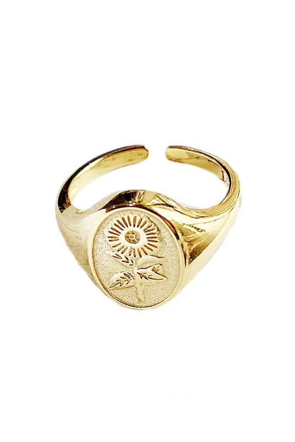Floral Sterling Silver Ring - Gold - Jewelry