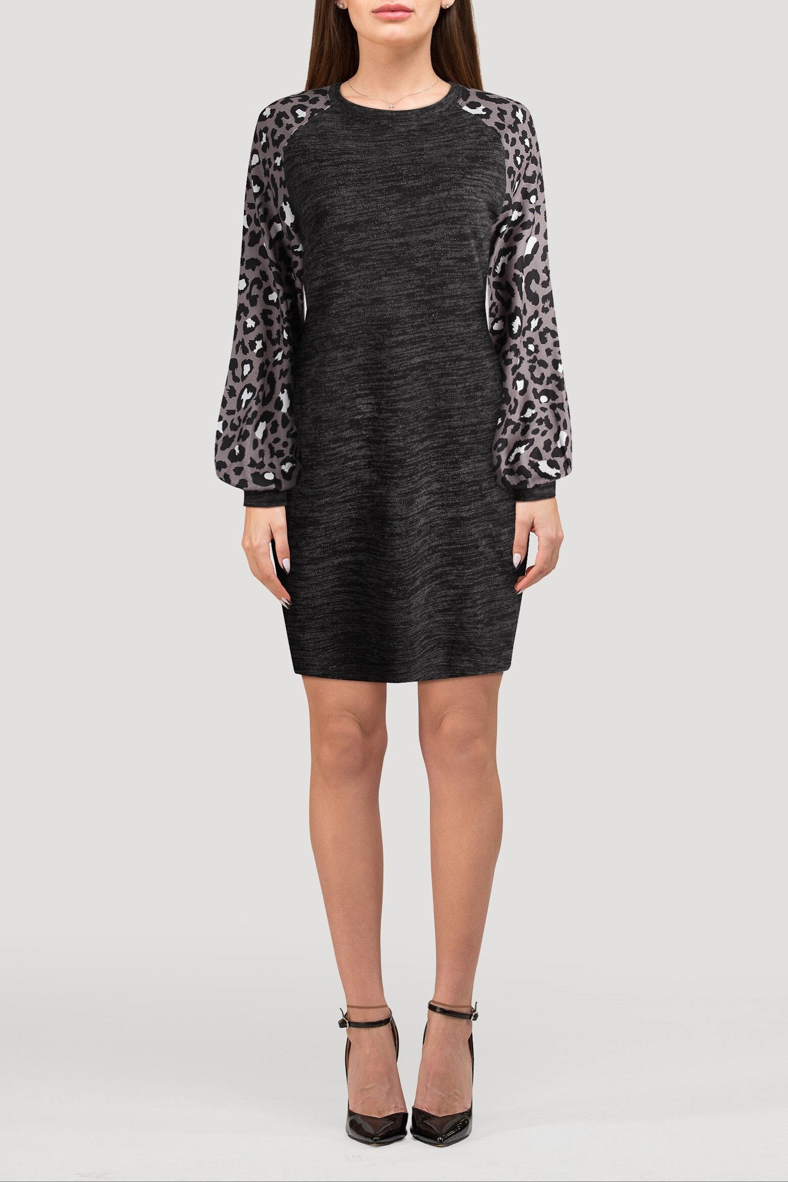 Darcey Leopard Sleeve Mini Dress - S / Black - Clothing