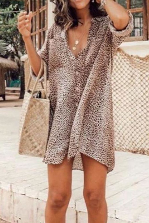 Darina Leopard Button Up Dress - Clothing