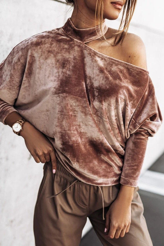 Davina Batwing Off Shoulder Top - S / Khaki - Clothing