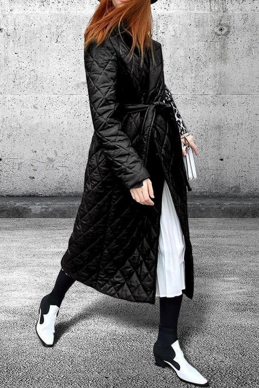 Diamond Quilted Midi Puffer Jacket - Black / S - Clothing