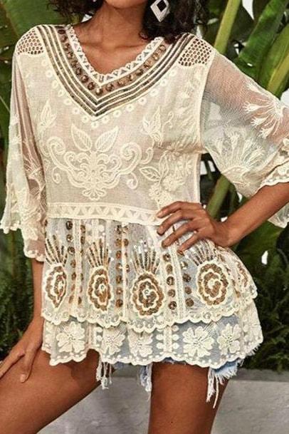 Elsie Gold Sequin Beach Top - One Size / Multi - Tops