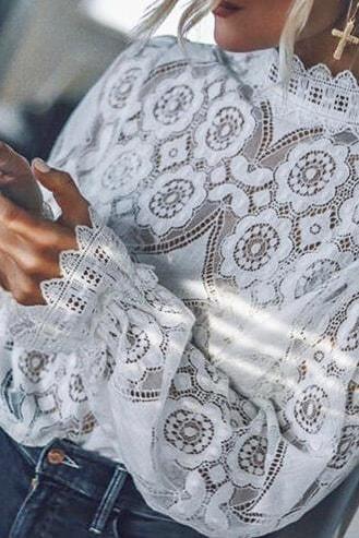 Elsy Lace Top - White / S - Clothing