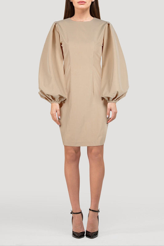 Estelle Lantern Sleeve Dress - S / Khaki - Clothing