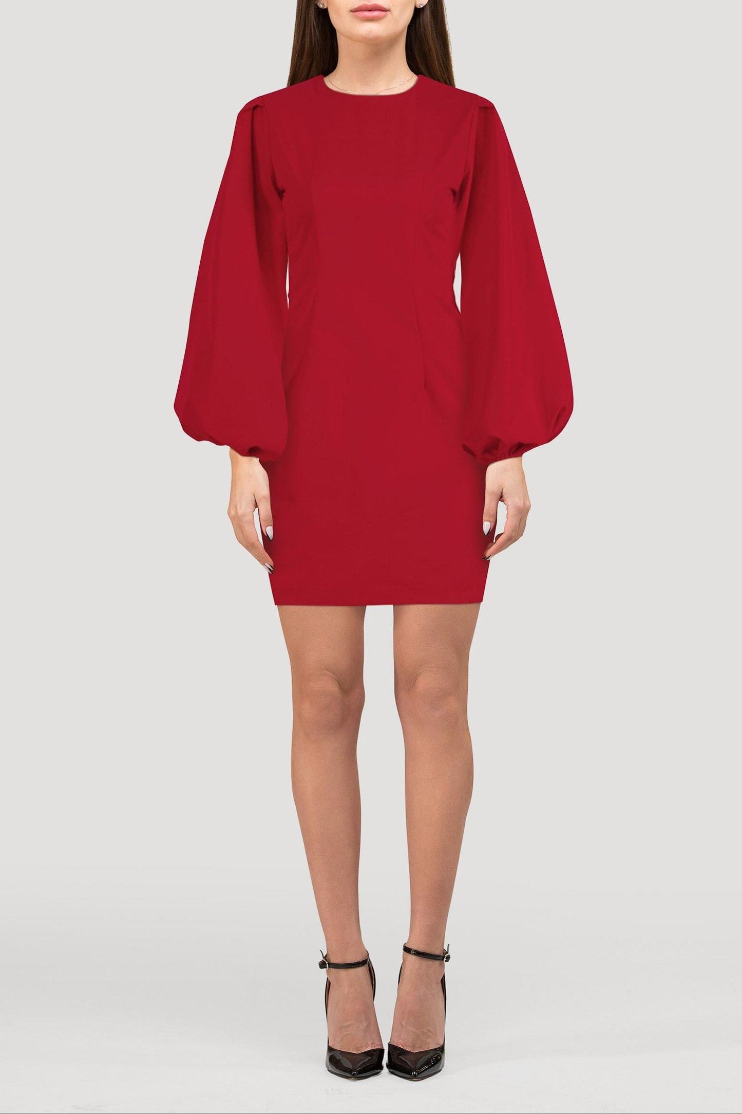 Estelle Lantern Sleeve Dress - S / Red - Clothing