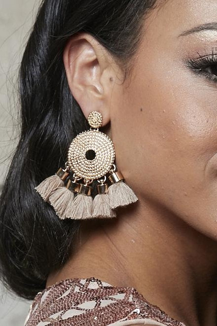 Ethnic Layer Tassel Earrings - Brown - Jewelry
