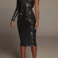 Eve One Shoulder Sequin Dress - XS / Black - Clothing