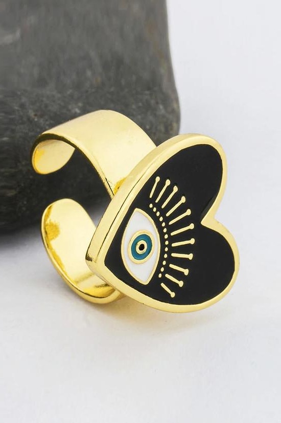 Evil Eye Adjustable Ring - Black - Jewelry