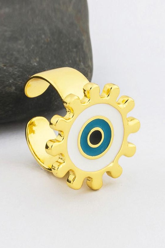 Evil Eye Adjustable Ring - White Circle - Jewelry
