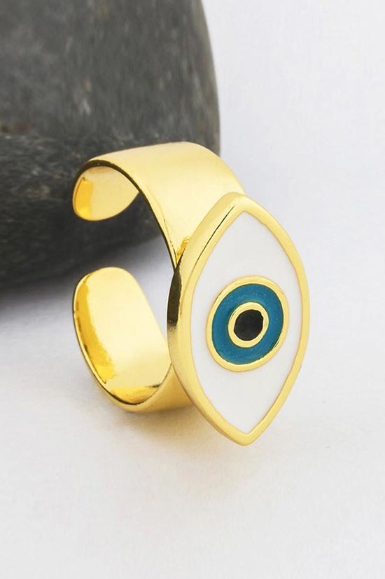 Evil Eye Adjustable Ring - White - Jewelry